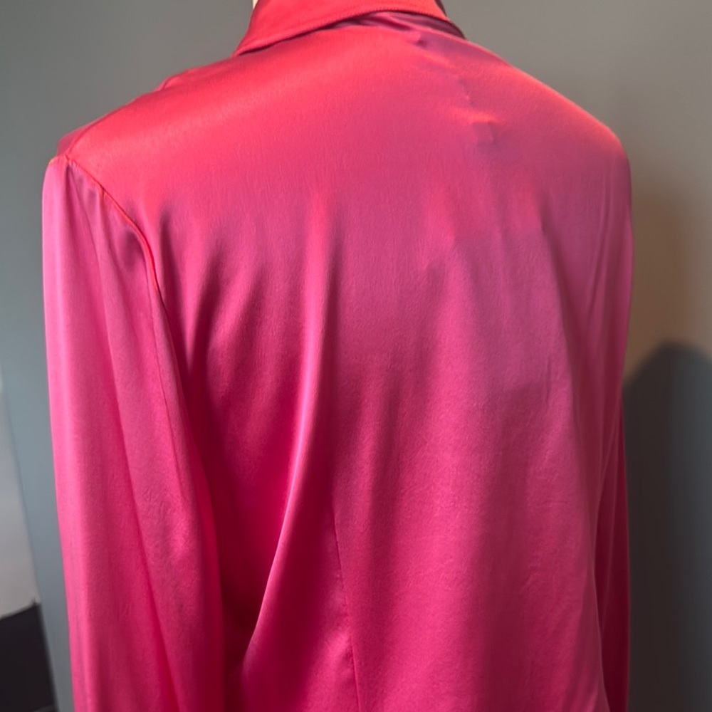 St. John Hot Pink Silk Long Sleeve Button Down Shirt - Picture 5 of 6